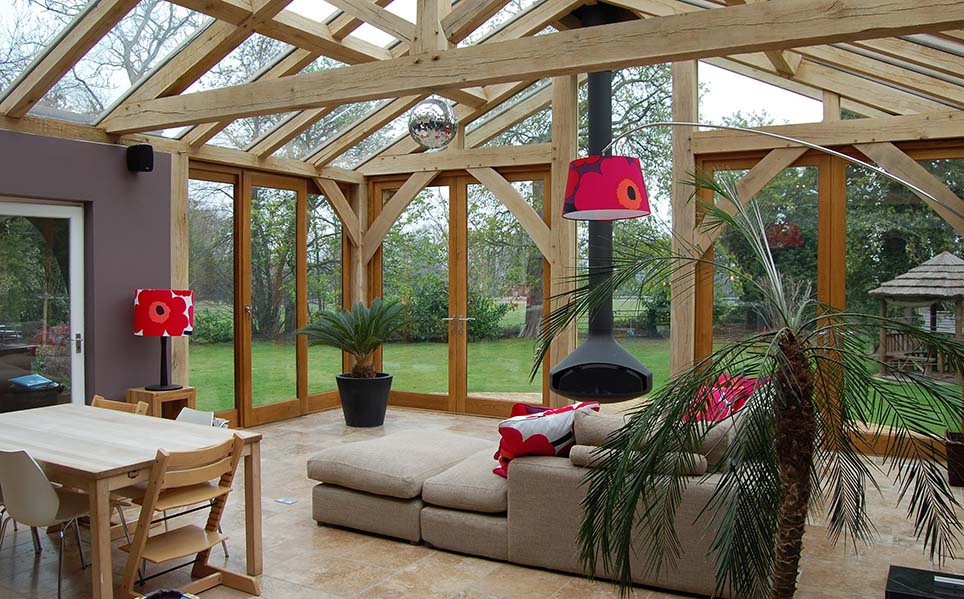 Internal view of Castillian House oak framed conservatory