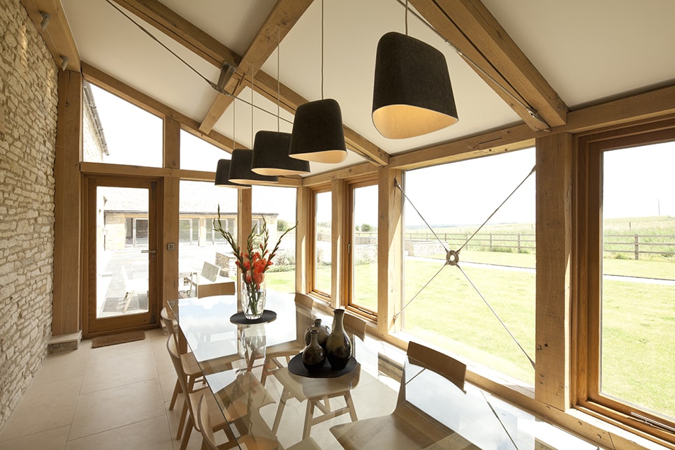Internal view of Chantrys Barn oak framed Conservatory dining room