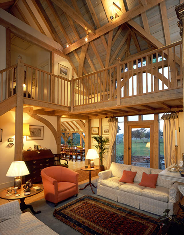 Interior view of Little West End Farm oak framed house