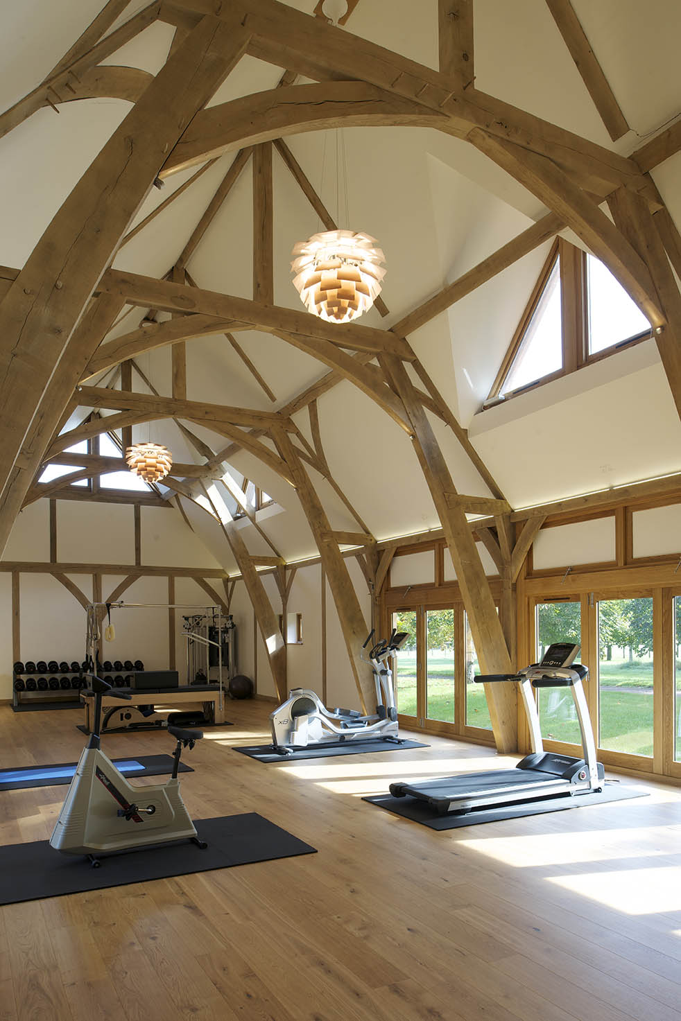 Interior if Rooksnest oak framed gym