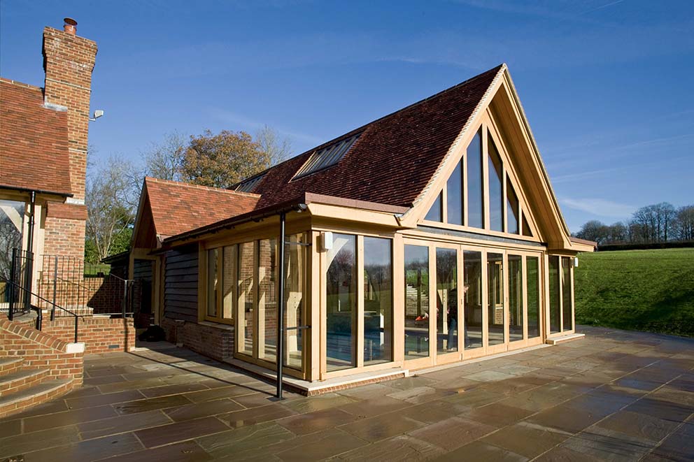 External view of The Cottage Pool oak framed conservatory