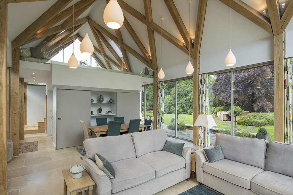 Interior of Upper Green Farm, oak framed extension