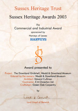 2003 - Sussex Heritage Awards - Commercial and Industrial Award certificate