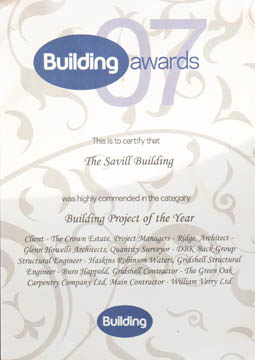 2007 - Building Awards - Building Project of the Year certificate