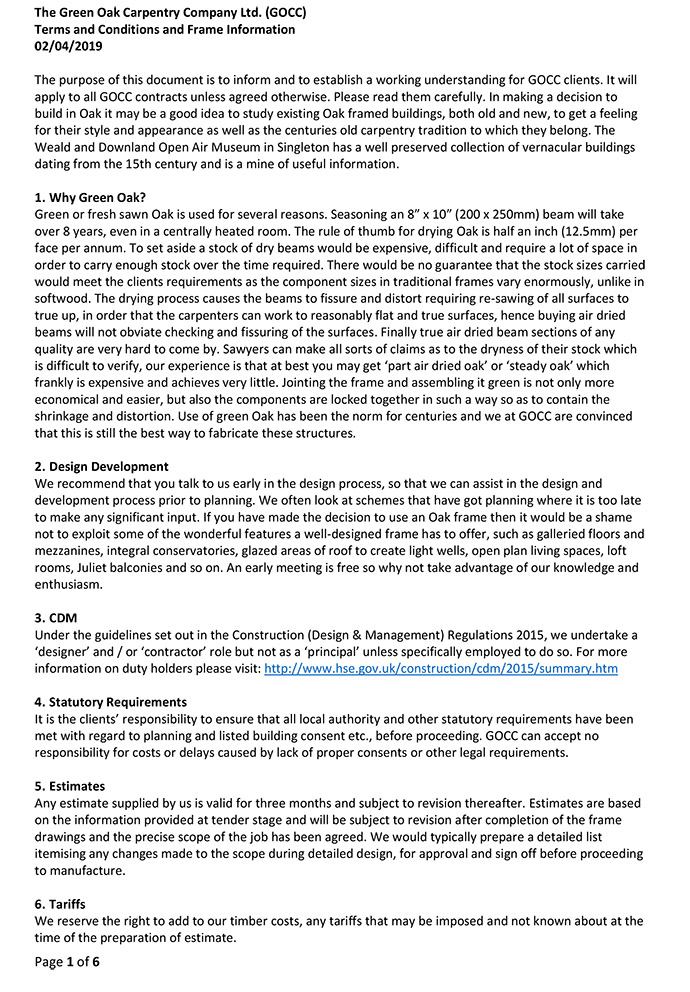 Terms and Conditions and Frame Information document