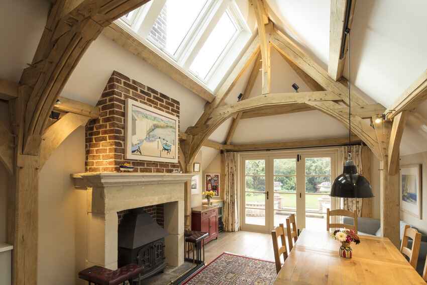 interior of oak frame extension dining room