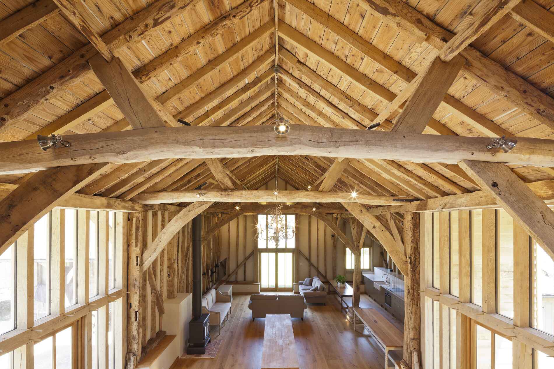 Interior of Stanley Farm, oak frame house