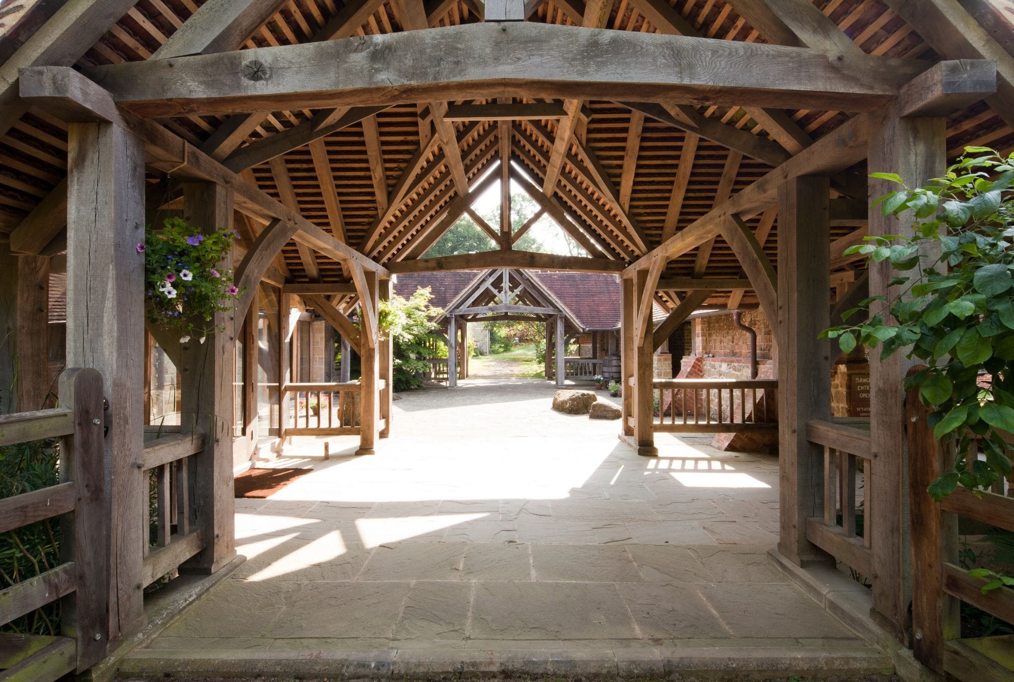 Exposed oak beams at Chithurst Monastry