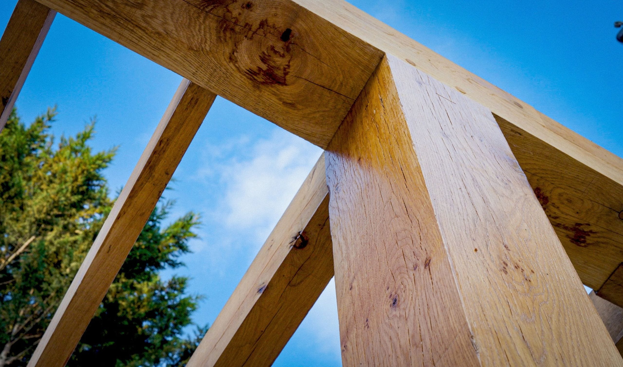 Oak frame pergola roof close up