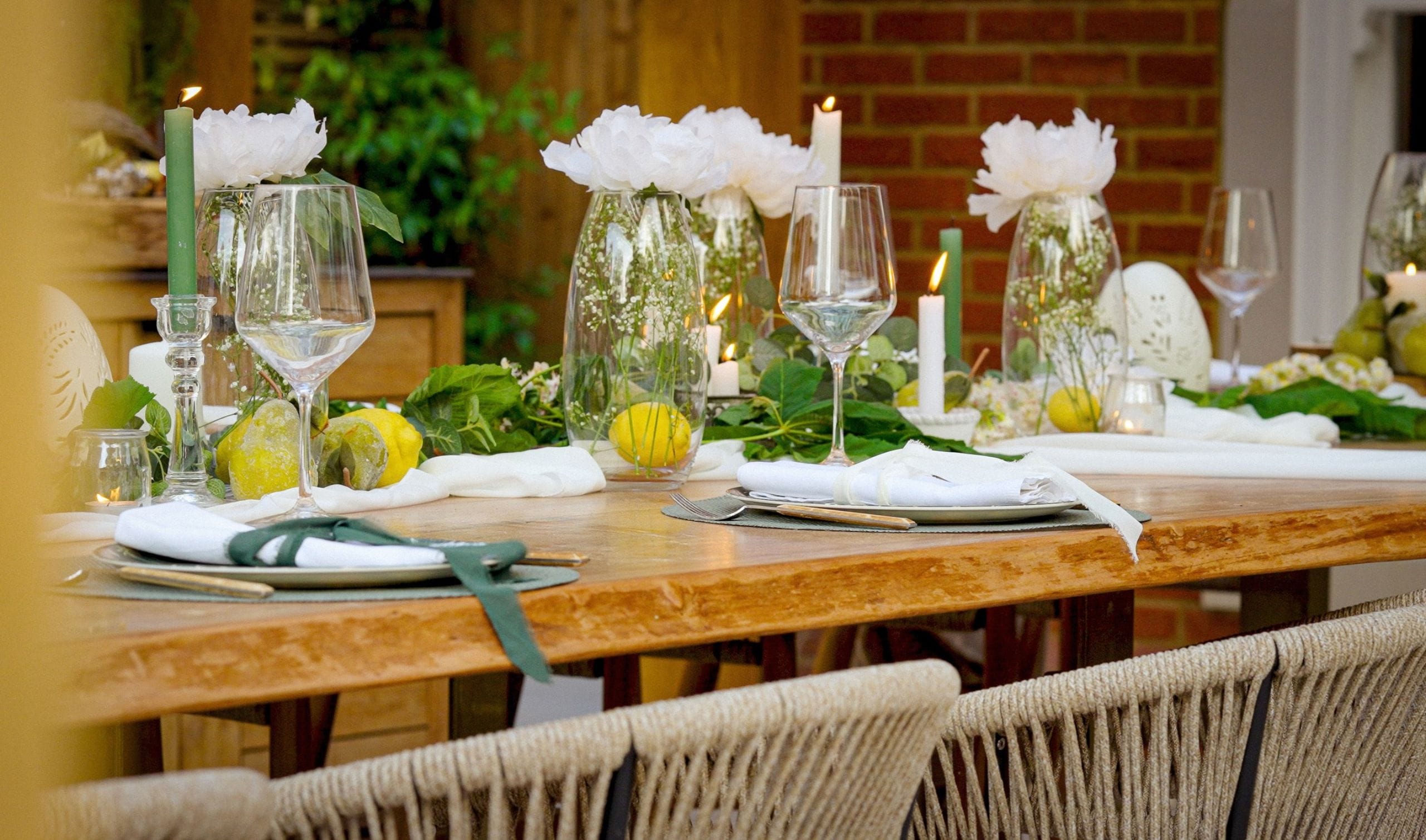 Oak frame outdoor dining set up