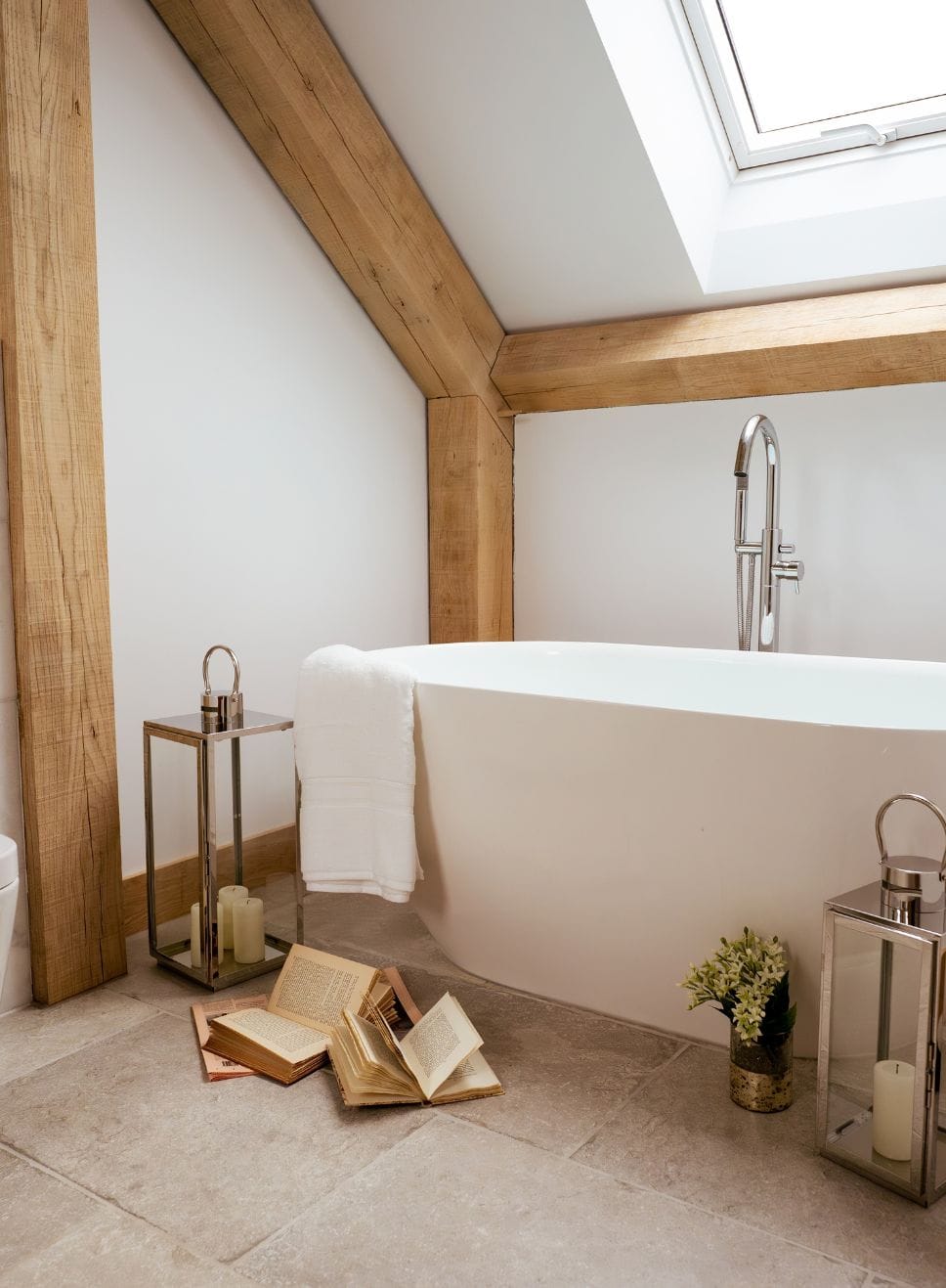 Rushmere Farm featuring oak beams in the bathroom