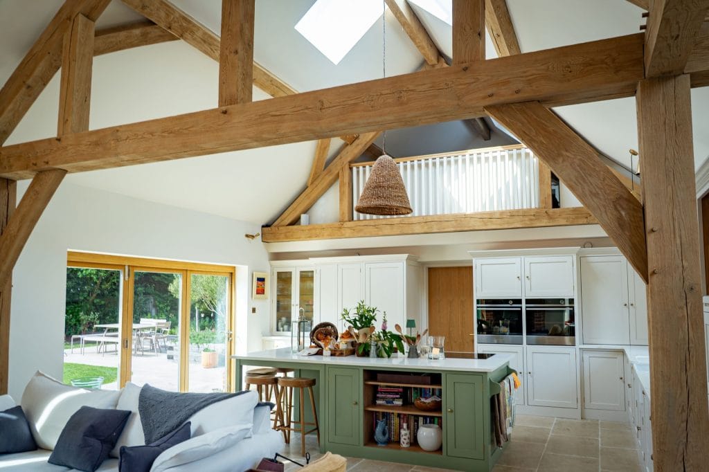 Oak Frame House with beautiful oak frame kitchen with oak trusses