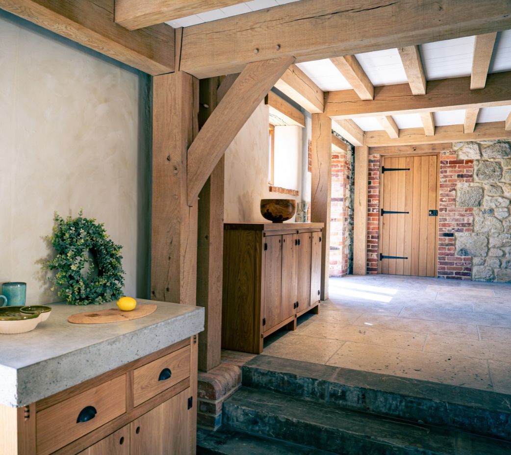 Oak frame house with dining room and kitchen