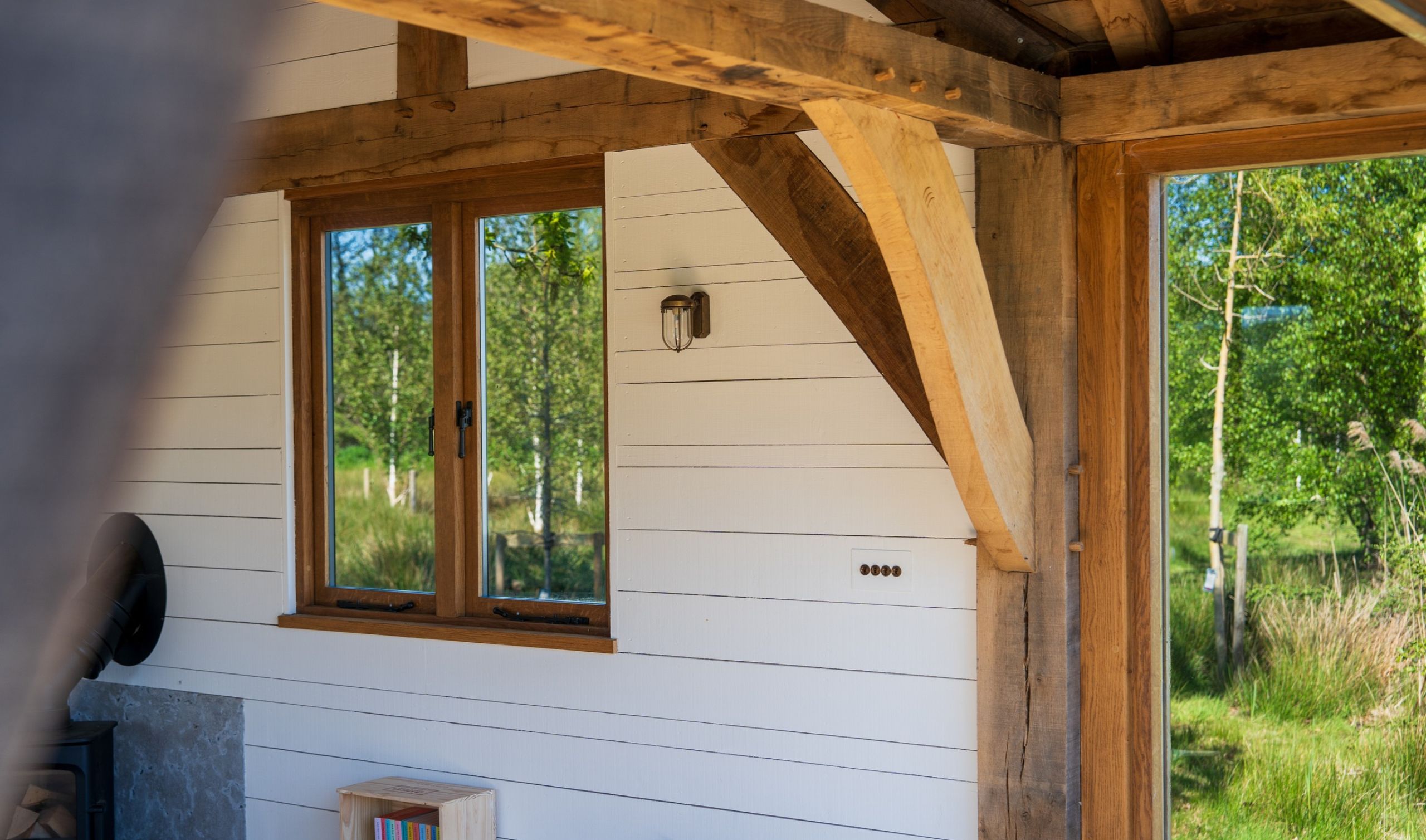 Inside of oak frame boathouse in the isle of wight