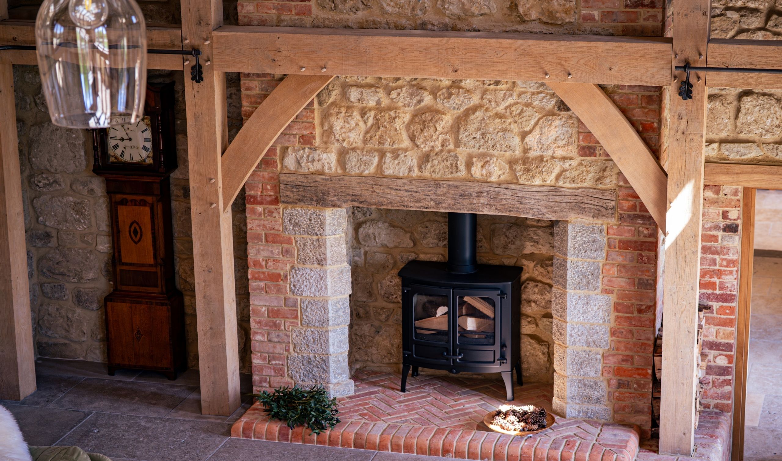 Oak frame home feature fireplace