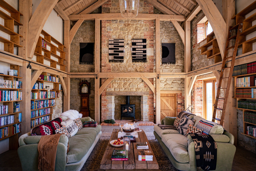 Oak Frame House on the Isle of Wight - Living Room with feature Oak Fireplace