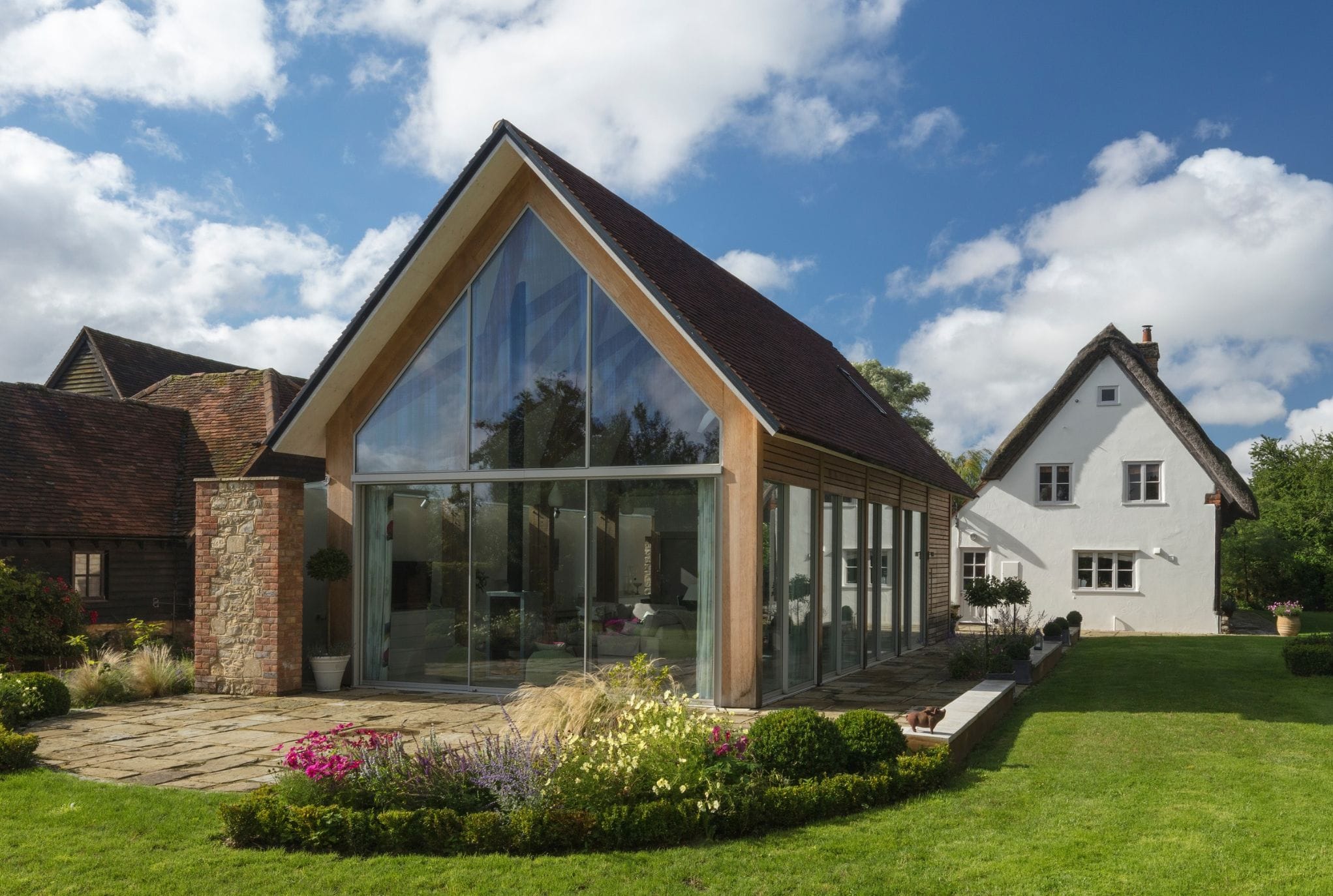 Oak frame extension exterior with gable end