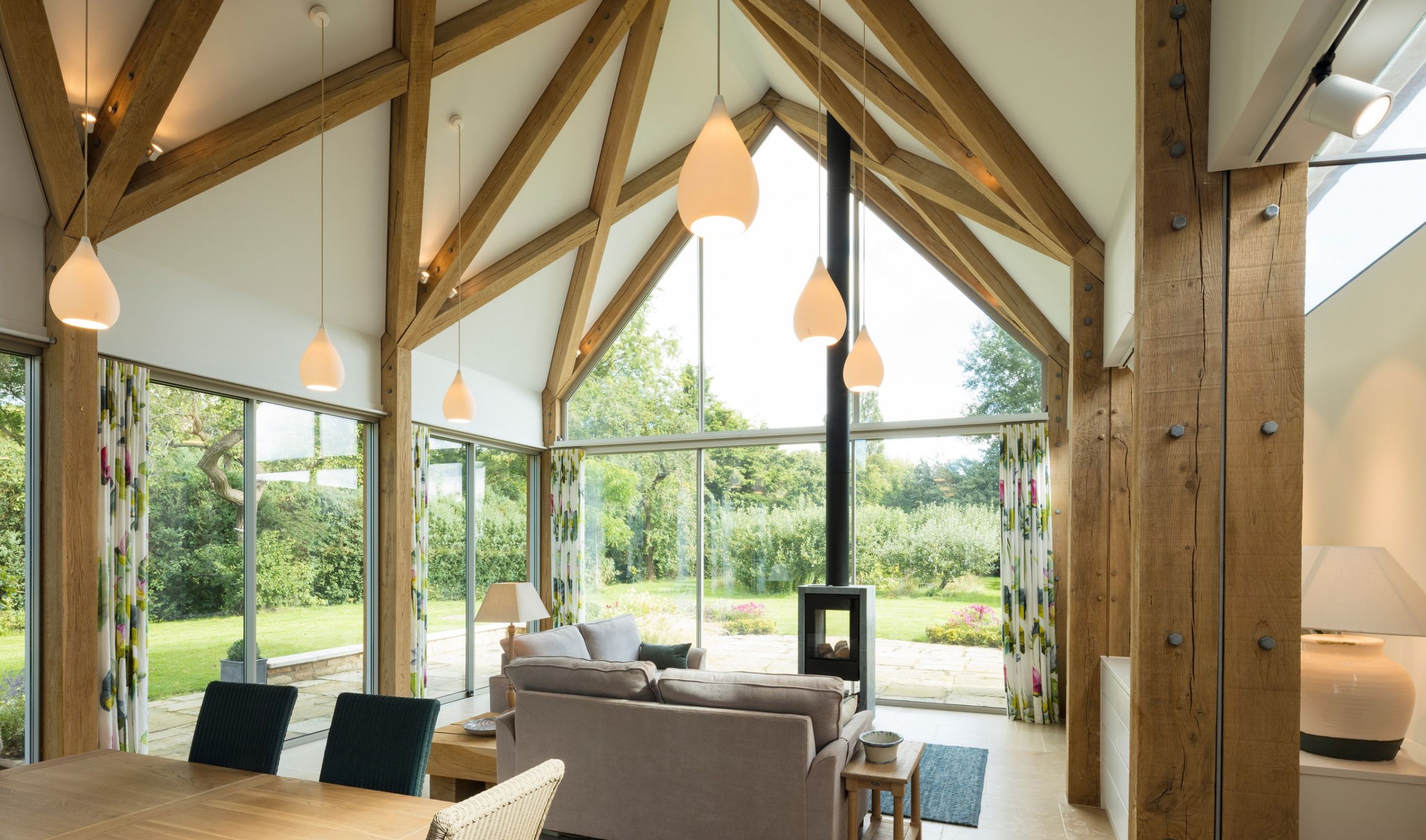 Oak frame house extension living room